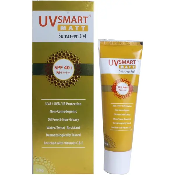UVsmart Matt Sunscreen Gel SPF 40+ PA++++ | UVA/UVB/IR Protection | Oil-Free, Non-Greasy & Water/Sweat Resistant
